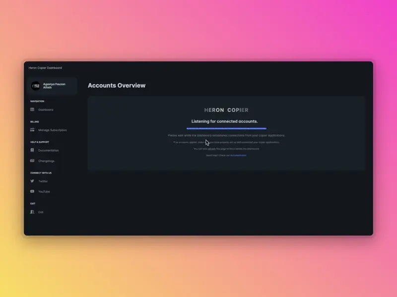 Heron Copier Dashboard
